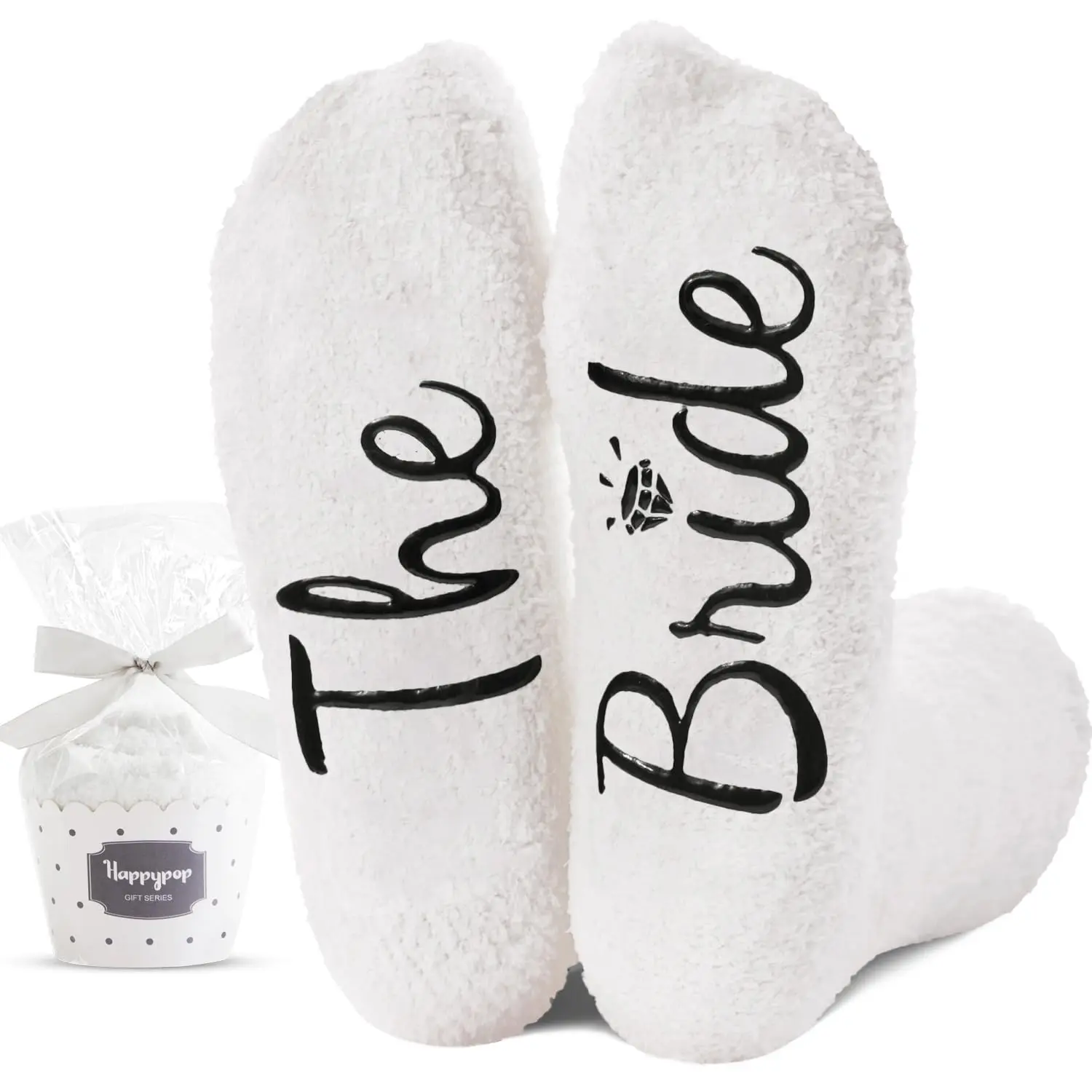 HAPPYPOP The Bride Wedding Gifts for Her Bachelorette Gift, Novelty Bride Wife White Fuzzy Wedding Socks