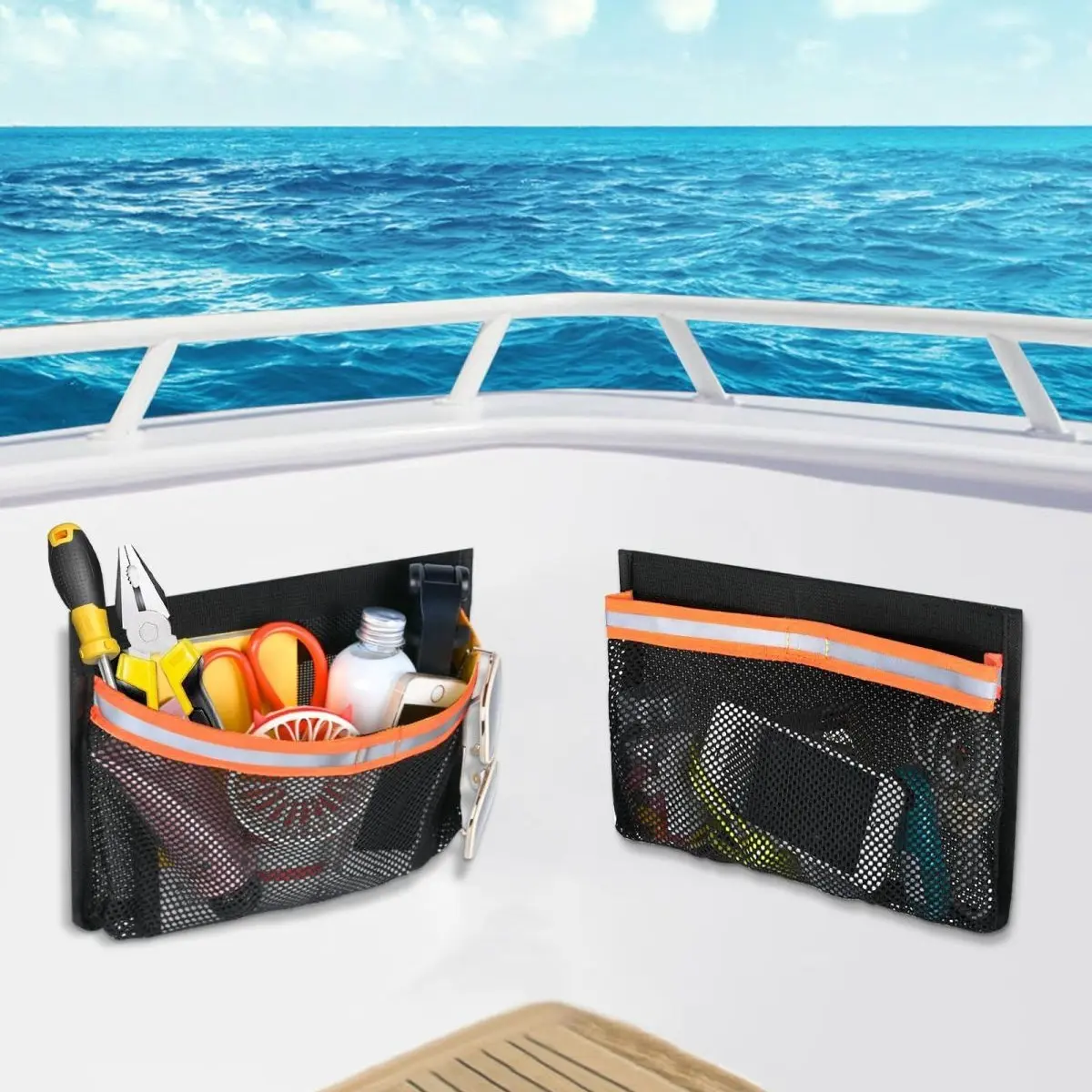 Car Seat Organizer Bag, Adhesive Storage Pouch for Car Seats, Versatile Mesh Pocket for Boats and Fishing, Easy-To-Use Velcro Attachment