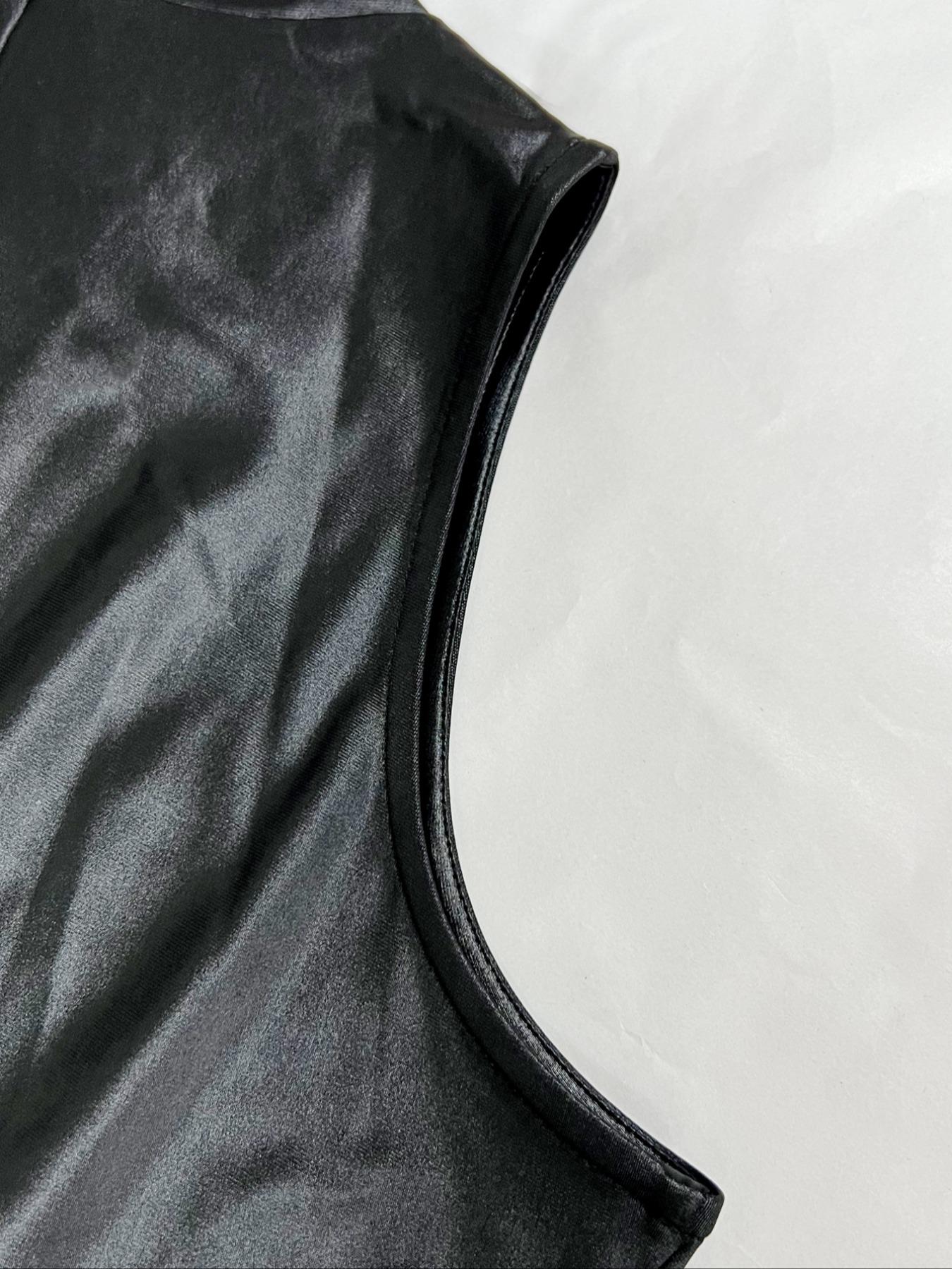 Women's Solid Color Tie Front Split Hem Bodycon Tank Dress, Casual Chic Fashion Zipper Mock Neck High-Low Dress for Daily Outdoor Wear, Ladies Clothes for All Seasons