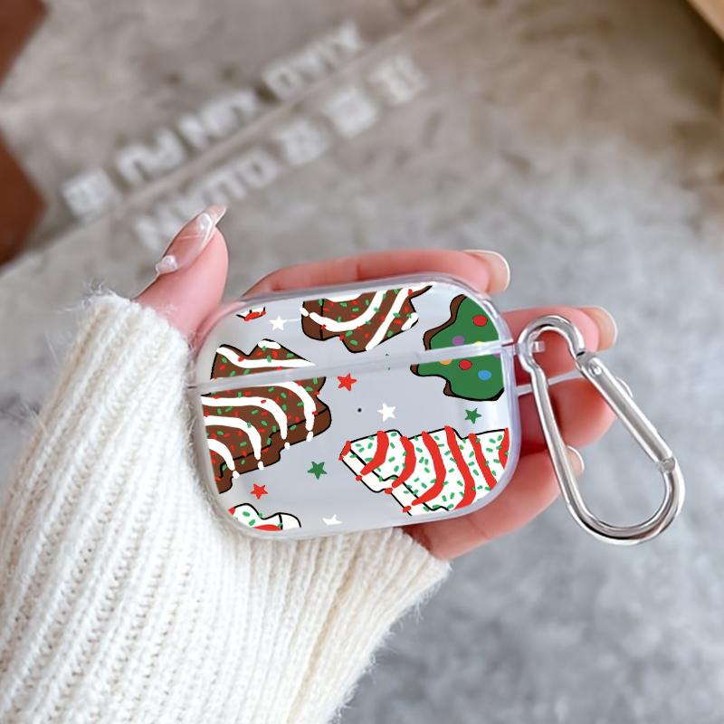 Christmas Cookie Fantasy Pattern Protective Case for AirPods 4/3/2/1/Pro/Pro2 Soft TPU Earphone Cover, Transparent with Keychain