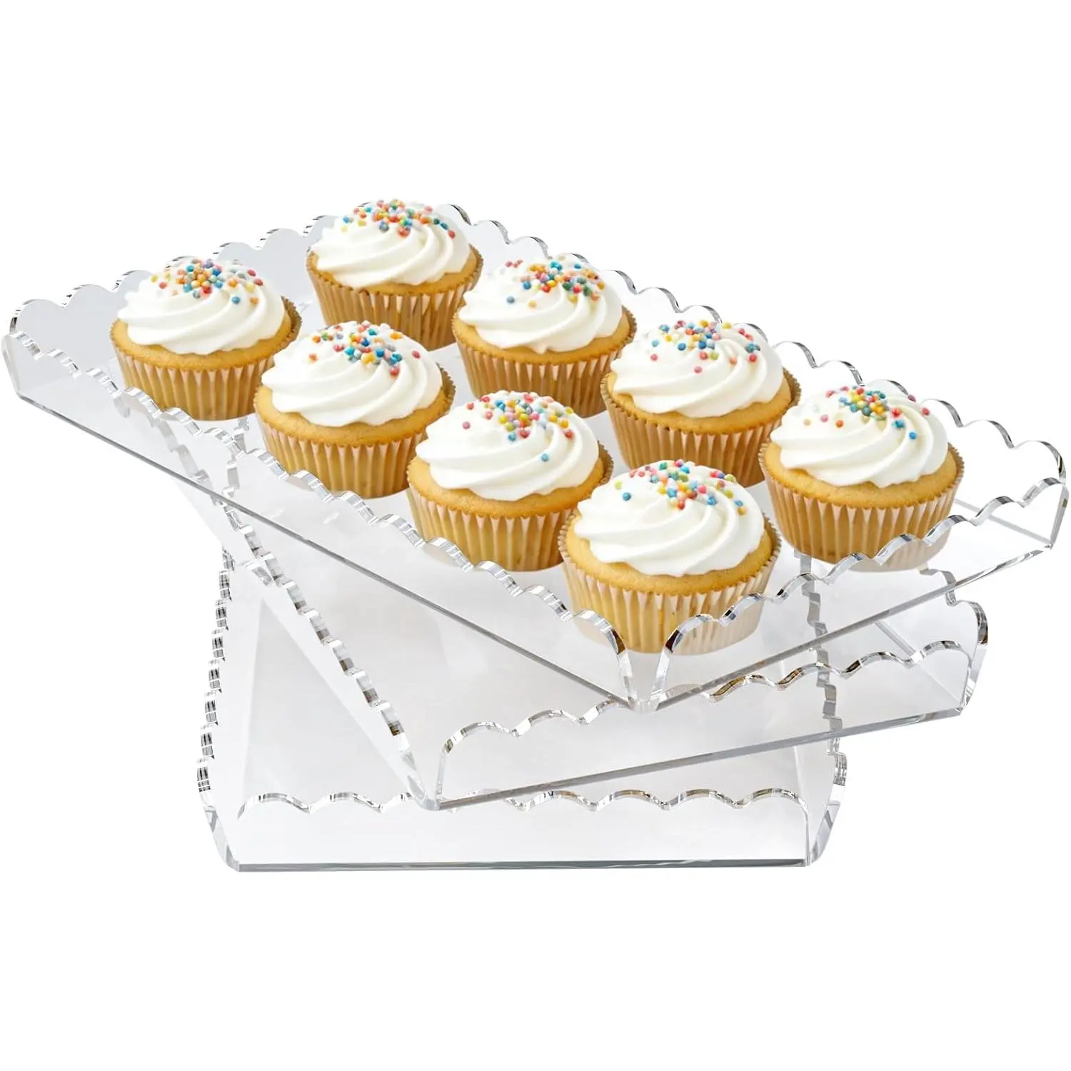 3 Pack  Serving Trays for Party, 12.9 x 7.1 Inch Scalloped Clear Serving Platter for  Coffee  Snack, Catering Dessert Tray for Cupcake Fruit Party Table Decor (Tray-Clear)