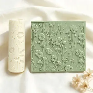 Botanical Flower Plant Polymer Clay Texture Roller, Embossing Roller, Creative Greenery Texturing Rolling Pin, Handmade DIY Clay Embossing Tool for Pottery Sculpting, Earring Jewelry Making, Handcraft Art Supplies