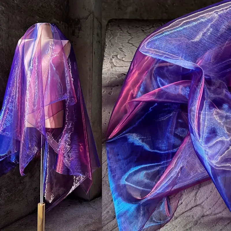 Luxurious Purple Iridescent Chameleon Polyester Organza Fabric - Glossy Maroon Color-Shift Shimmer Sheer Mesh Cloth, DIY Sewing & Crafts Material for Designers’ Evening Gowns, Cosplay Costumes & Crochet Projects