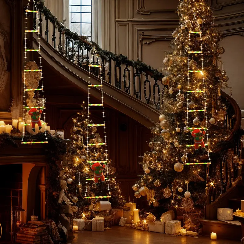 Christmas Decoration Ladder Light Strip, Santa Claus Glowing Rope Lamp, Warm /colorful Dual Color, Remote + Timer Function, Outdoor Decorative Light