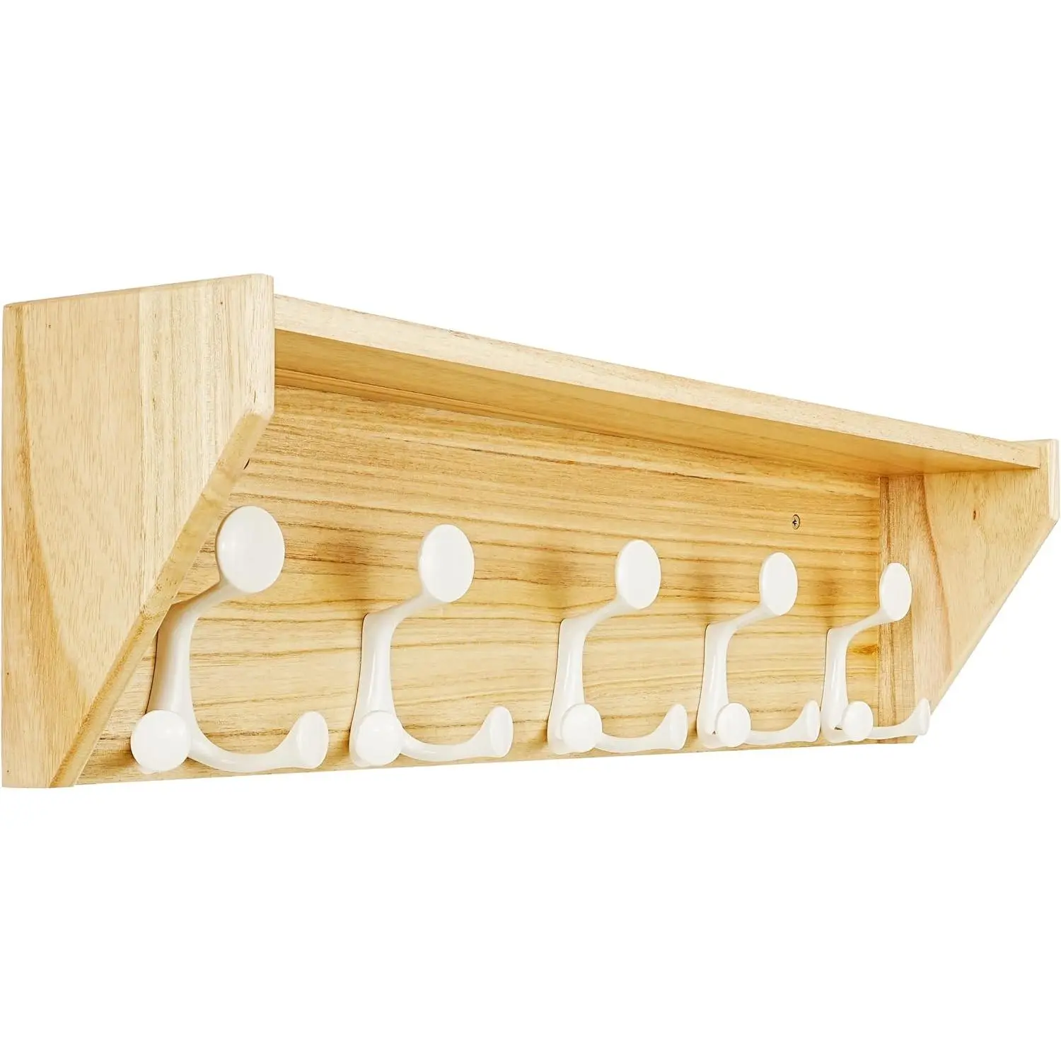 Wall Shelf with Hooks, 24-Inch Coat Rack Wall Mount with Shelf Organizer - Lightweight & Sturdy​​, 5 Tri Hooks -  for Entryway, Hallway, Living Room, Bedroom, Mudroom,  & White