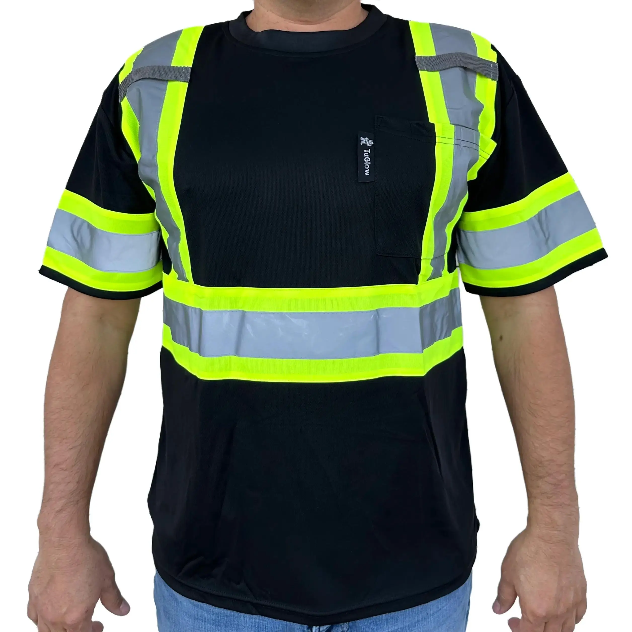 Short Sleeve Black High Visibility Safety Shirt Choose size 903 reflective safety