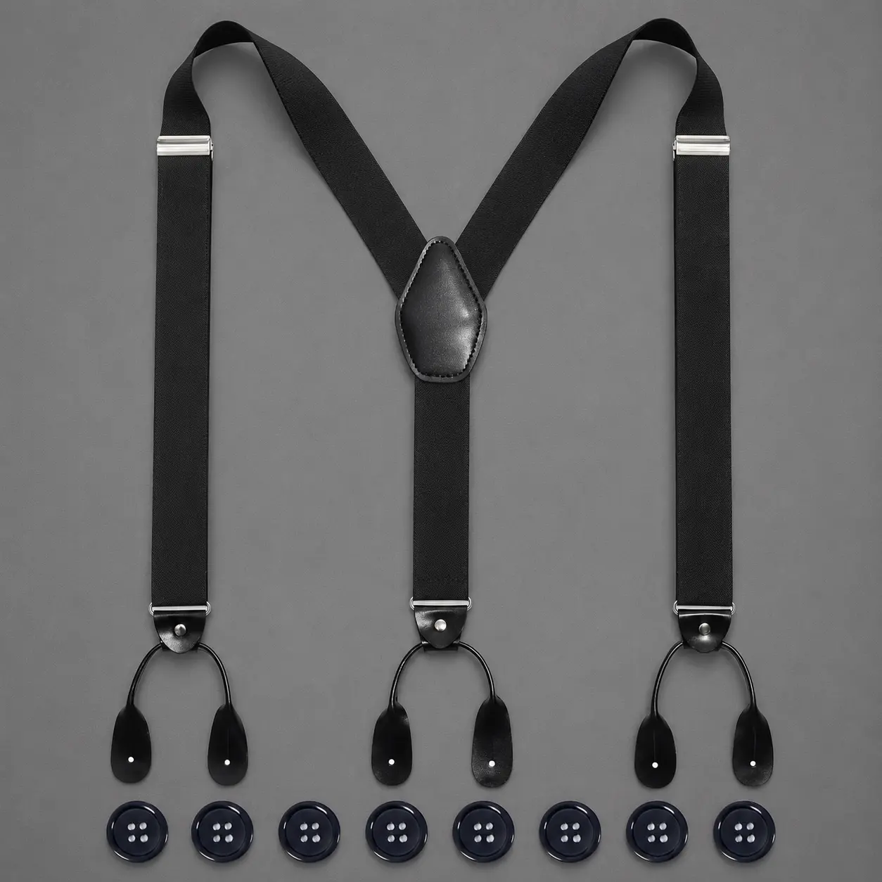 Men's Button Suspenders, Adjustable Y-Back Heavy Duty Elastic Braces with Leather Ends, Classic Suspenders for Pants, Jeans and Formal Outfits