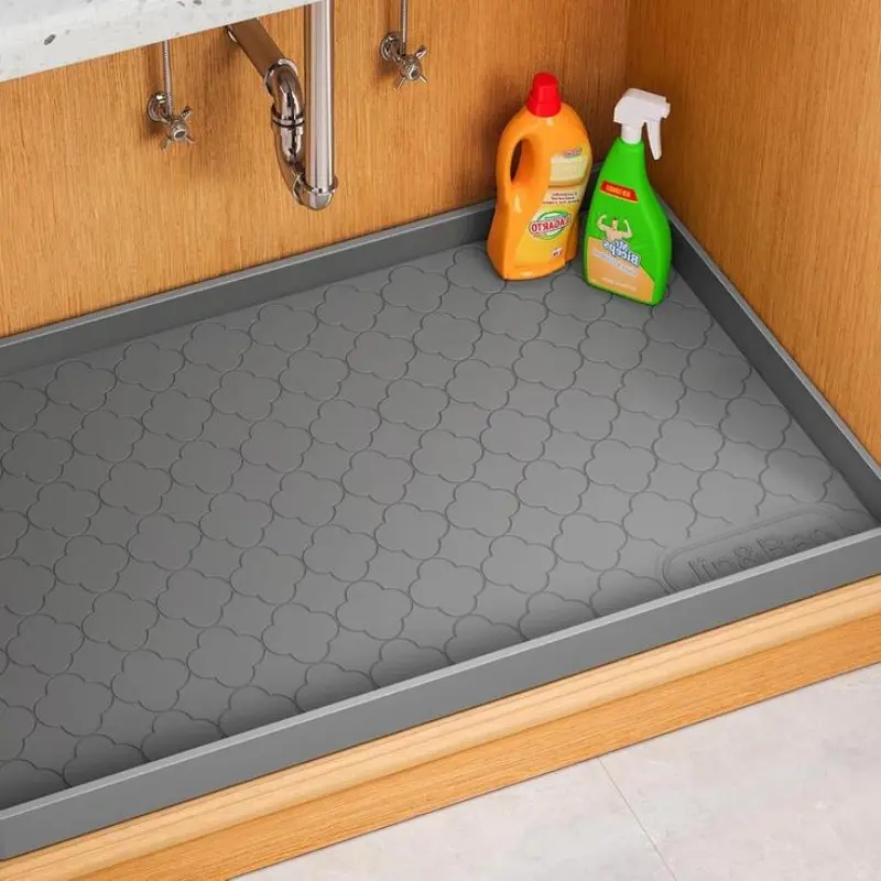 Thickened Silicone Waterproof Under Sink Mat, Cabinet Protector Mat, Multi-purpose Efficient Storage Tray for Kitchen & Bathroom, Tool Organizer Pad