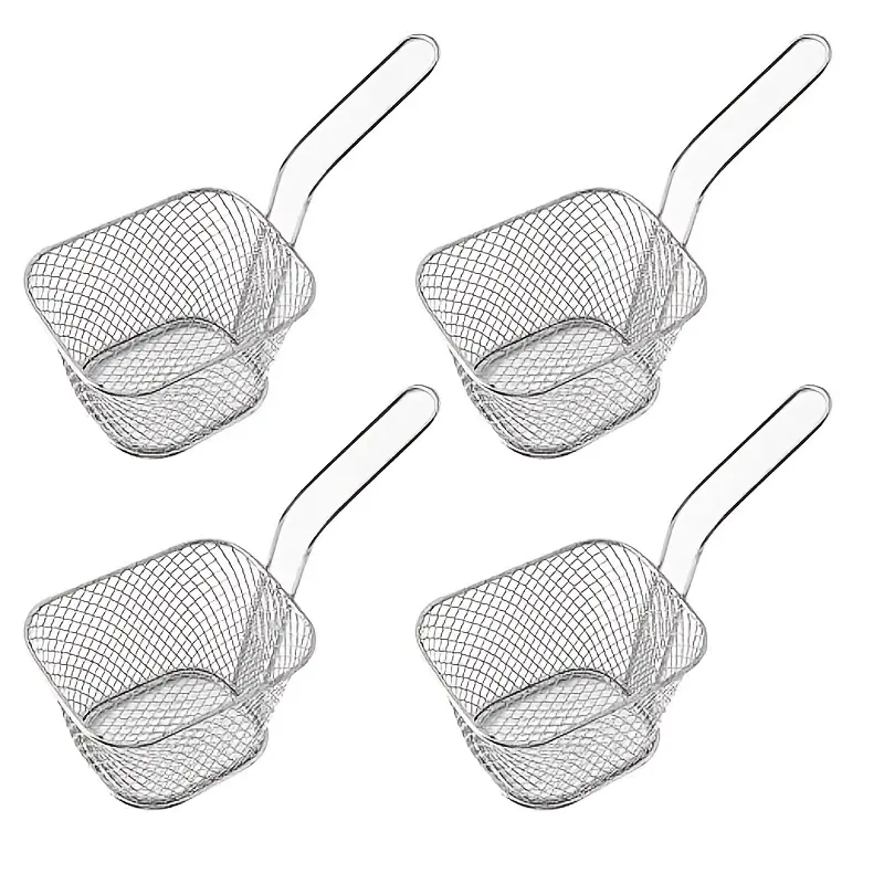 Set of 4 Mini Fry Baskets, 4-Inch Stainless Steel Square Fry Baskets