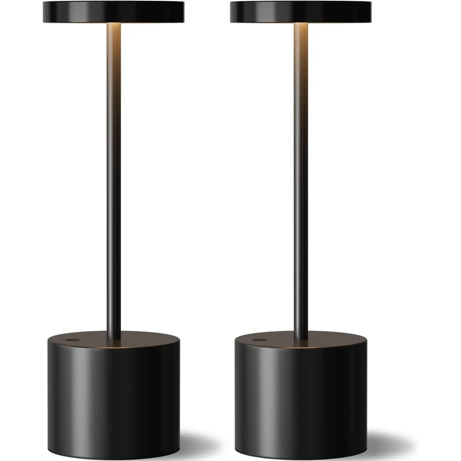 Black Cordless Table Lamp 4000mAh Rechargeable Battery Powered 3 Color Stepless Dimming LED Wireless Lamps for Dining Room Bedroom Bar Cafe Restaurant Patio Camping Set of 2