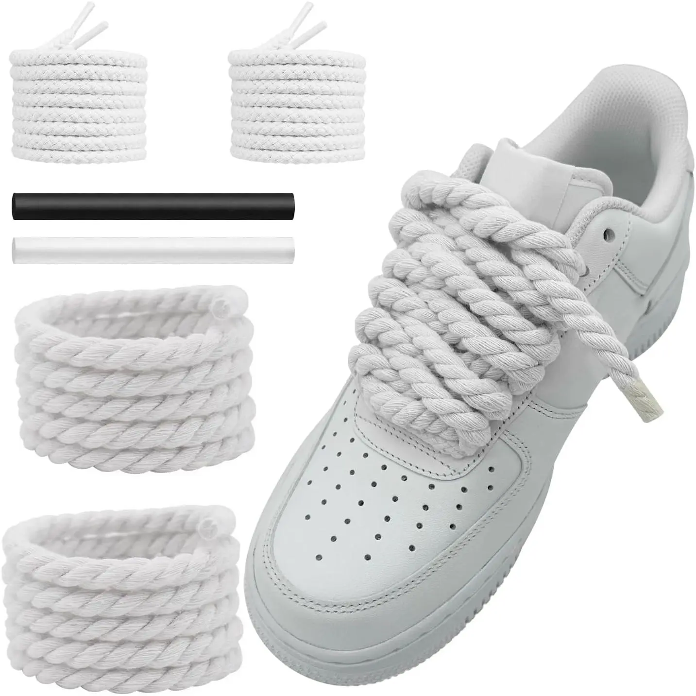 Thick Rope Shoe Laces Strings for Air Force 1, 10mm Round Cotton Chunky Shoelaces Replacement Laces for Sneakers