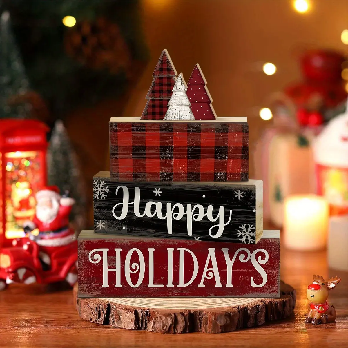 4-Piece Christmas Table Centerpieces, Rustic Tiered Tray Decor, Wooden Nativity Scene Decor, Funny Gingerbread Christmas Signs, Block Sign Gifts, Farmhouse Winter Table Decor for Home Kitchen
