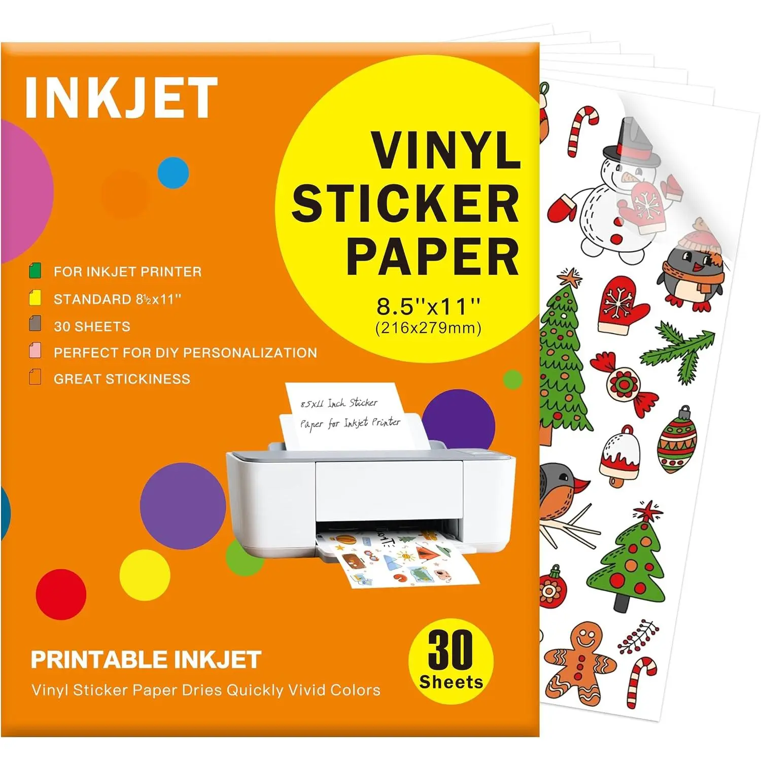 30 Sheets Clear Vinyl Sticker Paper 8.5x11" for Inkjet Printers |  & Tearproof,  Drying,  Prints, Easy Cut for  Machines, Ideal DIY Self-Adhesive Inkjet Labels
