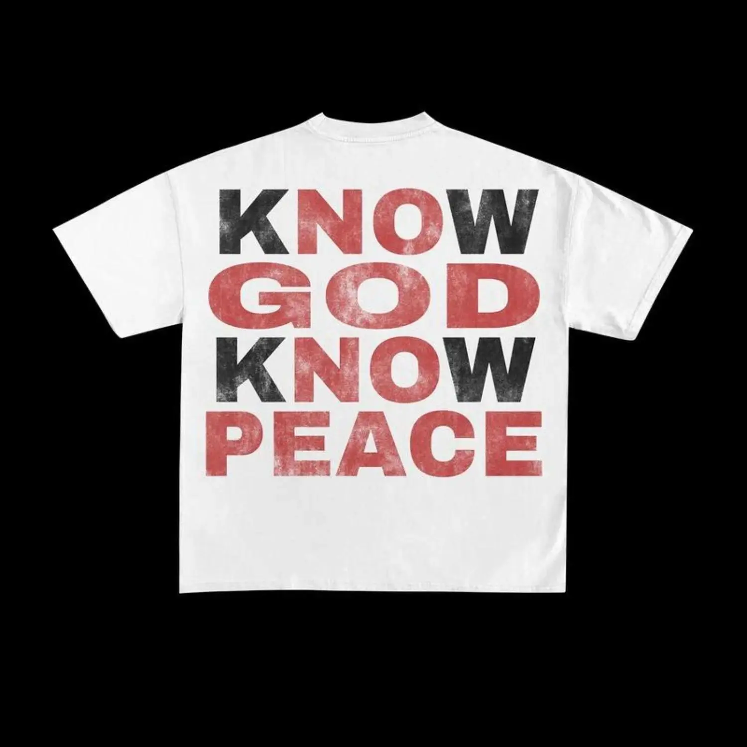 Men's Crewneck Cotton Graphic T-Shirt - Faith-Based Inspirational "Know God, Know Peace, No God, No Peace" Quote Tee, Menswear Tops, Religious Casual Streetwear Clothing, Short Sleeve Graphic Shirts, Men’s Clothes, Cotton Graphic Tees