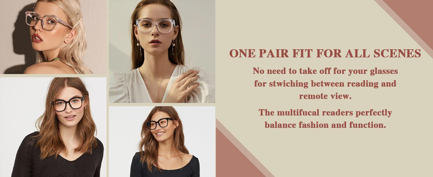 Progressive Multifocus Reading Glasses for Women Men Oversized Anti Blue Light Blocking Readers Square Eyeglasses