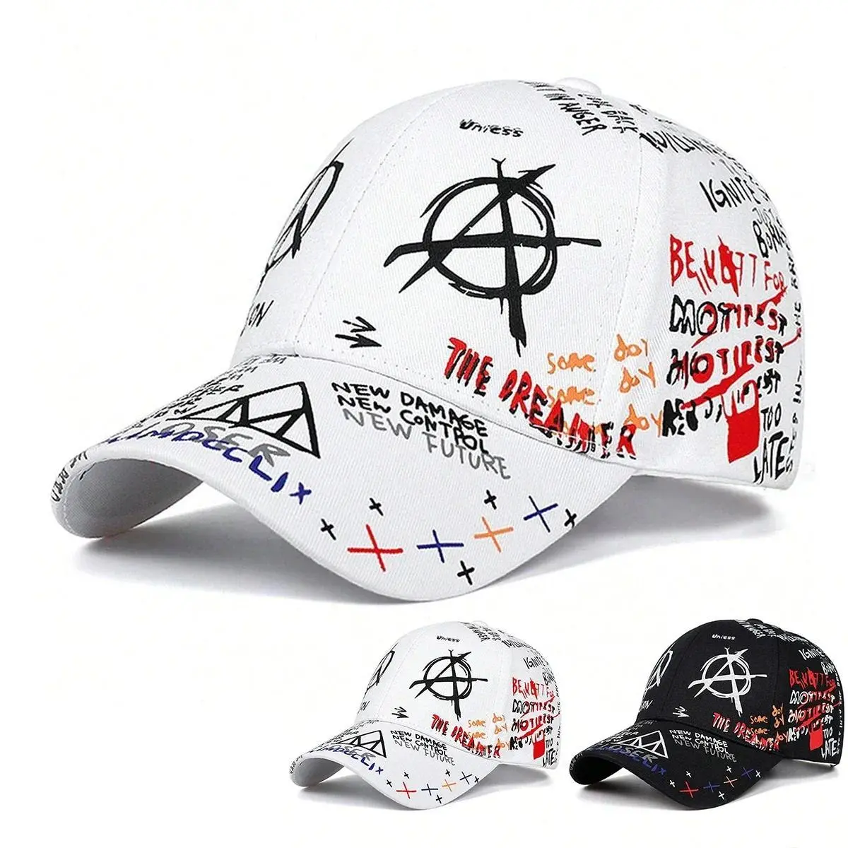 Unisex Colorful Eye Graffiti Print Baseball Caps Adjustable Casual Hats Spring and Autumn Outdoor Sunscreen Hat