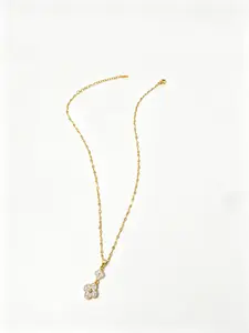 Double Clover Long Pendant Necklace, Fashionable Glamorous Full Diamond Lockbone Chain, Versatile Jewelry for All Occasions