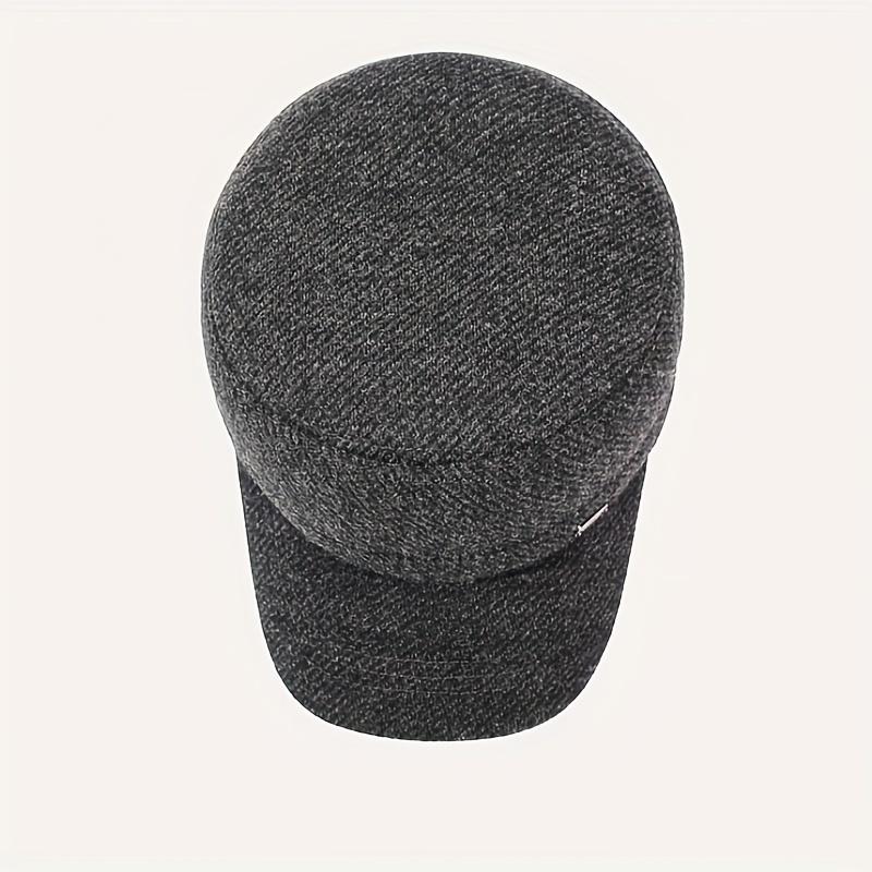 Men's Winter Warm Fleece-Lined Thickened Flat Cap with Ear Flaps - Tweed Style Felt Hat for Elderly & Middle-Aged, Multi-Color Options (Black, Navy, Brown, Grey) - Outdoor & Formal Cold Weather, Christmas/Thanksgiving/Halloween Accessory, Funky & Stylish