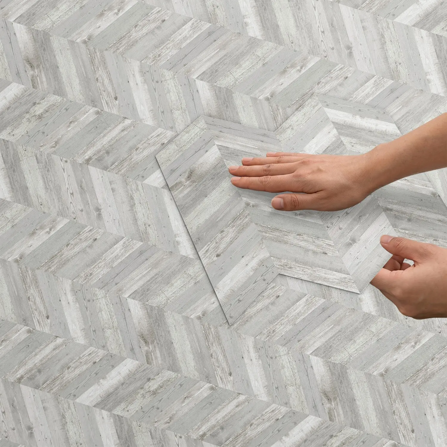 Herringbone Peel & Stick Floor Tiles, Matte 0.72mm Thick PP, Strong Adhesive, Waterproof, Anti-Slip, for Kitchen, Bathroom, Living Room