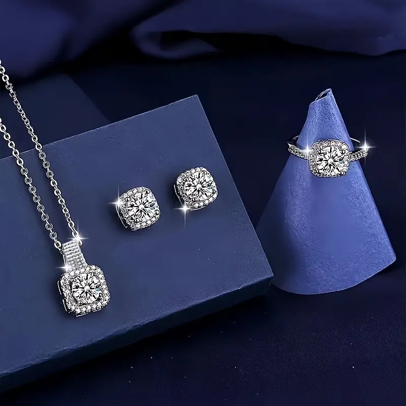 Elegant and luxurious shiny necklace, earrings, ring set, creative, beautiful, fashionable, versatile commemorative gift white cubic zirconia lab diamond irregular shape star chic body jewelry party decoration Wide Iced Out Tennis Bracelet Necklace simple