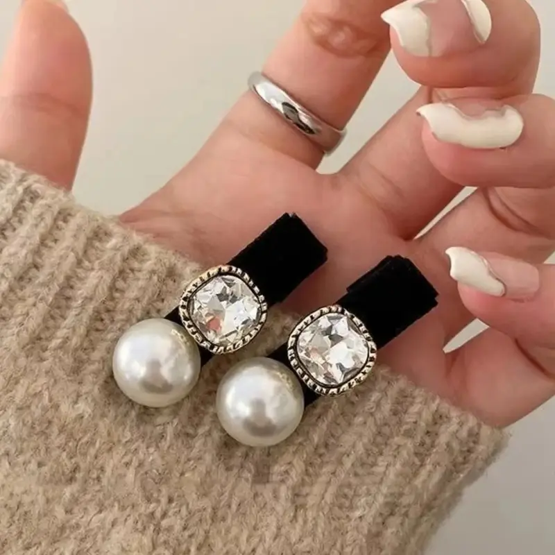 2pcs Pearl Rhombus Hair Clips for Women, Side Bang Clip, Forehead Clip, Simple Design, Luxury Headwear, Elegant Hair Accessories, Bangs Hair Clip