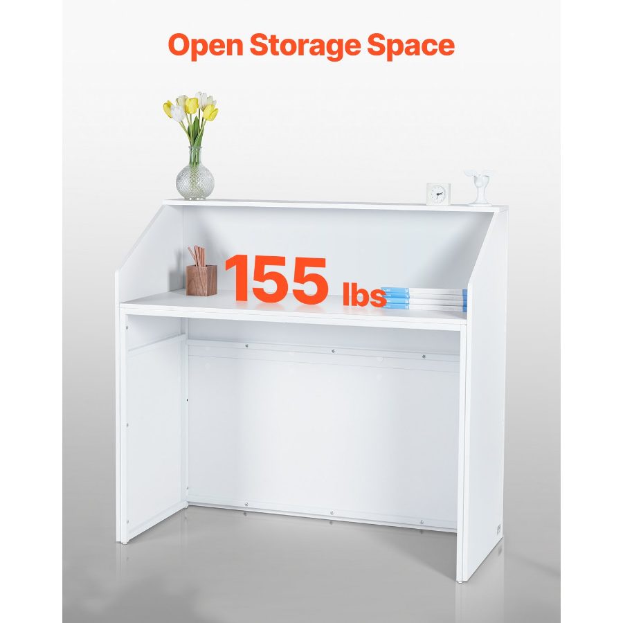 VEVOR Reception Desk, 46 Inch Rectangular Front Counter Table, Office Reception Desk, Retail Counter and Front Reception Counter, for Checkout, Lobby, Beauty Salon and Office, White