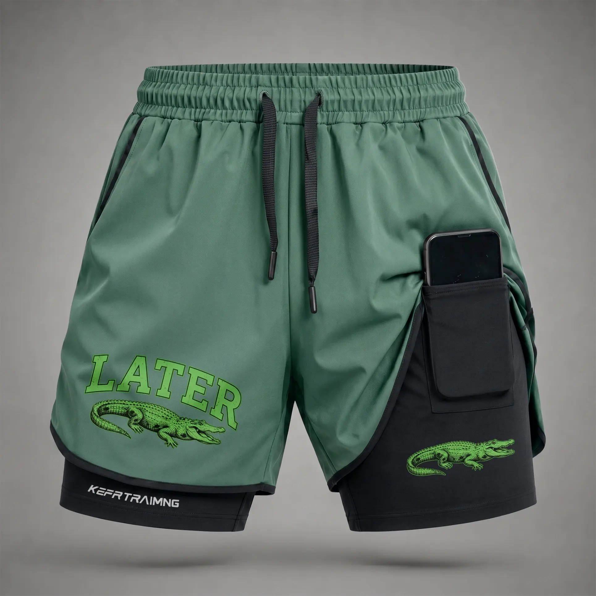 Men’s No Pain No Gain Graphic Print 2-in-1 Athletic Shorts, Built-in Compression Liner, Secure Inner Phone Pocket, Elastic Drawstring Waist, Quick-Dry Gym Running Training Shorts for Summer Daily Wear