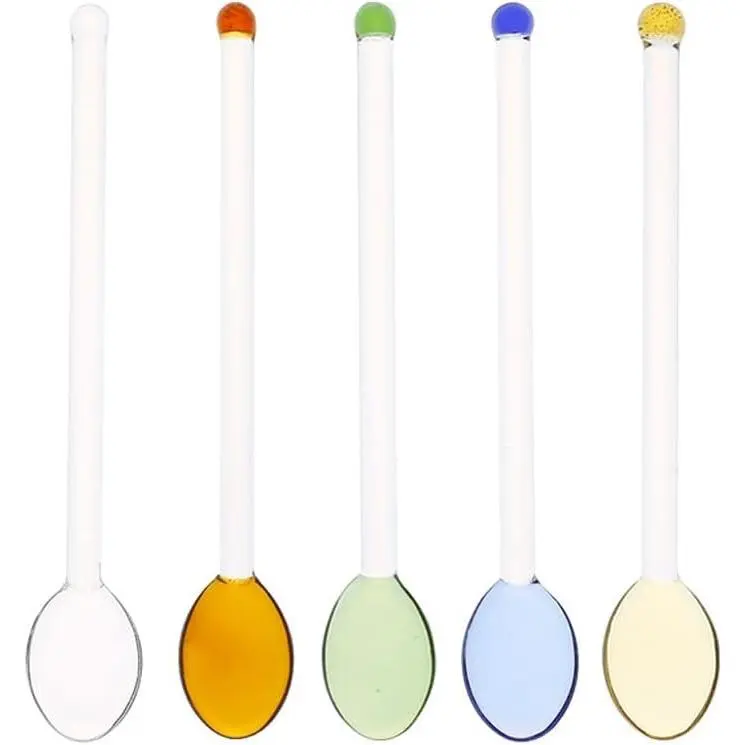 5 Pieces Glass Spoons for Coffee Teaspoons Glass Stirring Spoon Rod 5.9 inch Coffee Stirrers Ice Tea Spoon Glass Mixing Spoon for Tea Sugar Home Bar Party