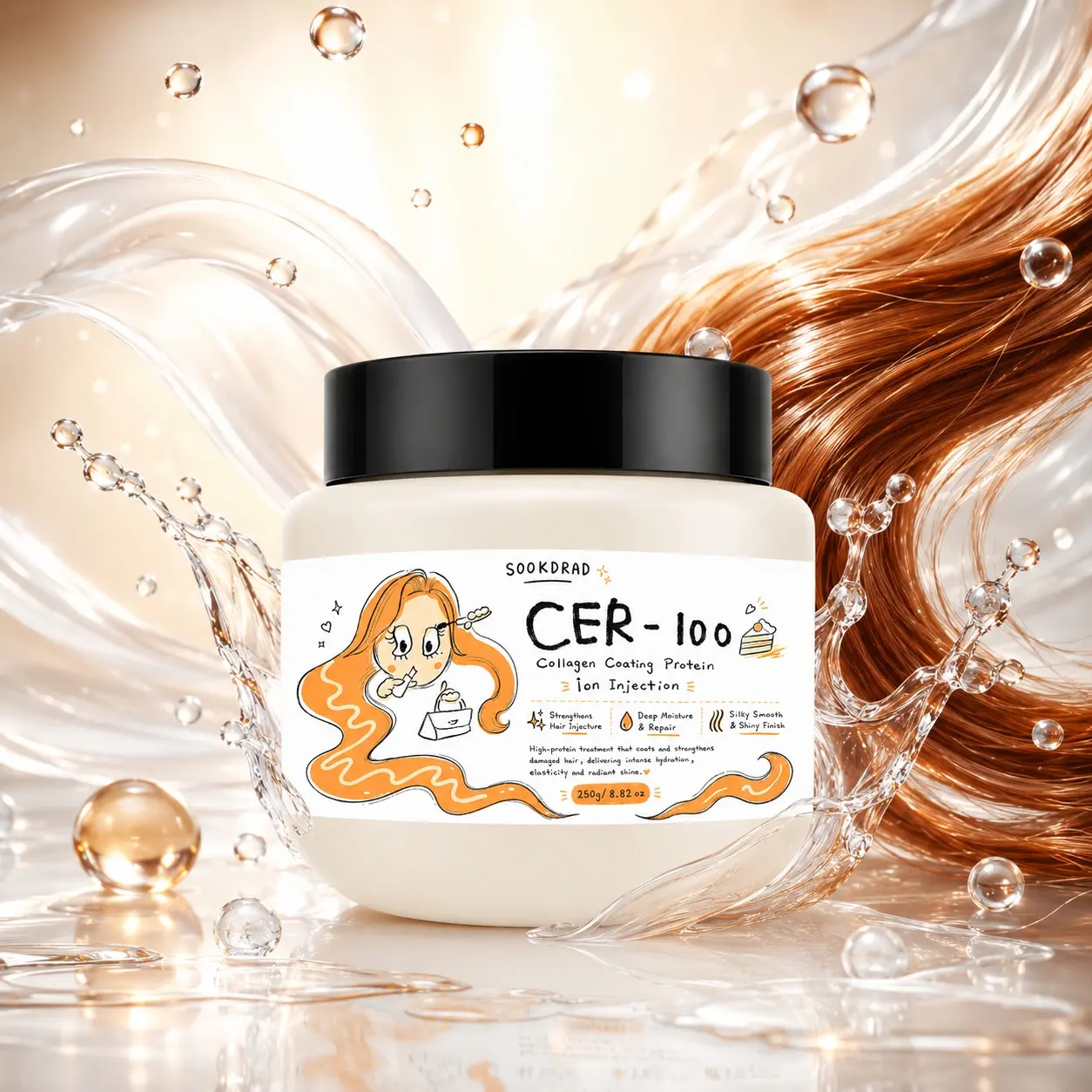 Collagen Coating Protein, CER-100, strengthens hair, deep moisture and repair, silky smooth and shiny finish, hair, 250g/8.82 oz Haircare