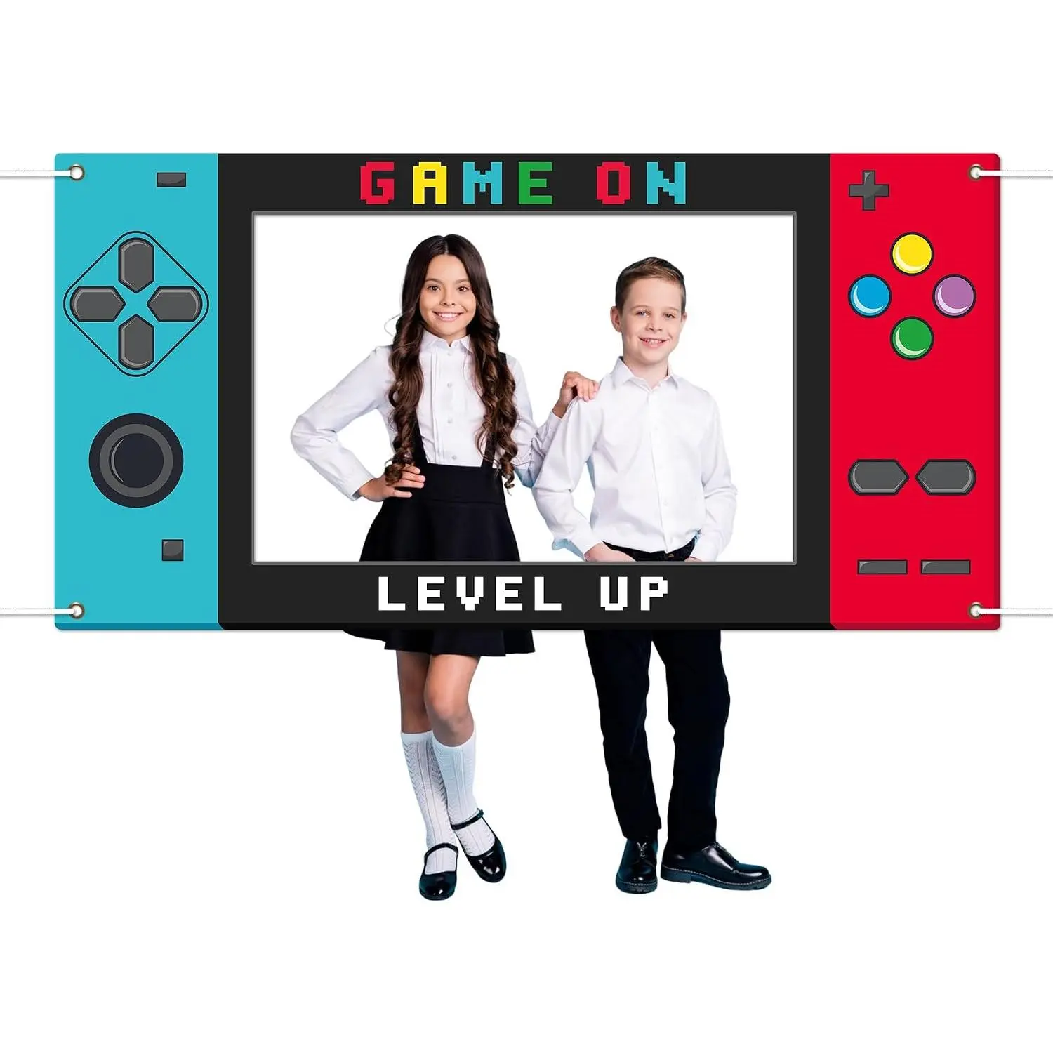 Large 73inch Video  Photo Prop   Party Decorations Red Blue Handheld Gaming Console Banner Backdrop Gaming Photo Booth Frame Background for Boys Birthday Gamer Favor Supplies