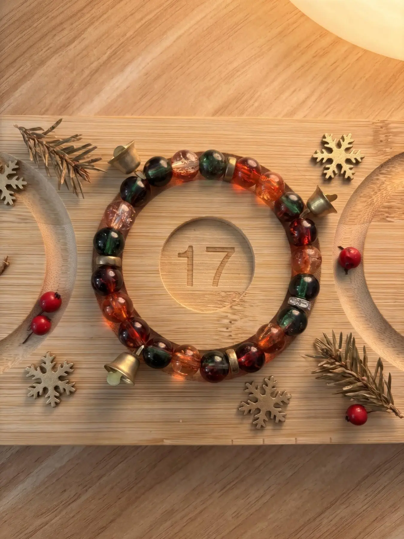 Original Retro Christmas Fireworks Glass Bead Bracelet, Beautiful Block Bracelet, Fashionable Holiday Gift for Girls