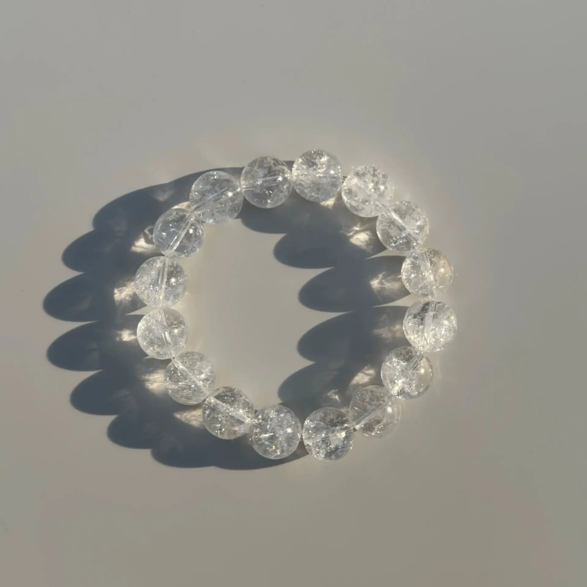 Women's Minimalist Natural Stone Rainbow Shimmer Azeztulite Round Bead Single Strand Bracelet, Transparent Rainbow Inclusion Quartz Everyday Wear Wrist Jewelry, Female, Adults, Can Be Worn Alone Or Stacked, Adult Female Wrist Circumferences, Light Refract