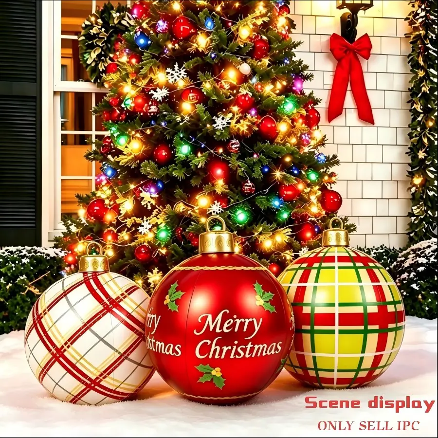 23.6 Inch Large Inflatable Christmas Ball, Outdoor Garden Festival Party Decor, PVC Thick Big Inflatable Snowflake Ball, Luxury Retro Hanging Ornament, Holiday Party Decor, Outdoor Party Decorations