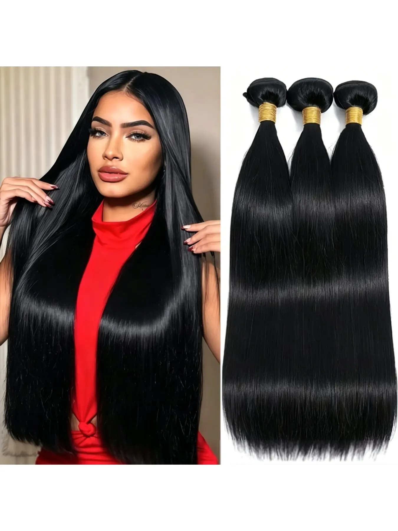 3Pcs 36-inch extra-long straight synthetic hair extensions, fluffy and natural, increase hair volume, invisible and lengthening, wig strands suitable for women to wear daily or for parties and gatherings