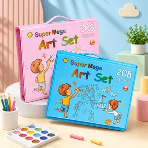 208pcs Art Supplies Kit with Easel, Double-Sided Trifold Drawing Set for Girls Teens, Pink Art Case with Sketch Pads Crayons Colored Pencils Gift