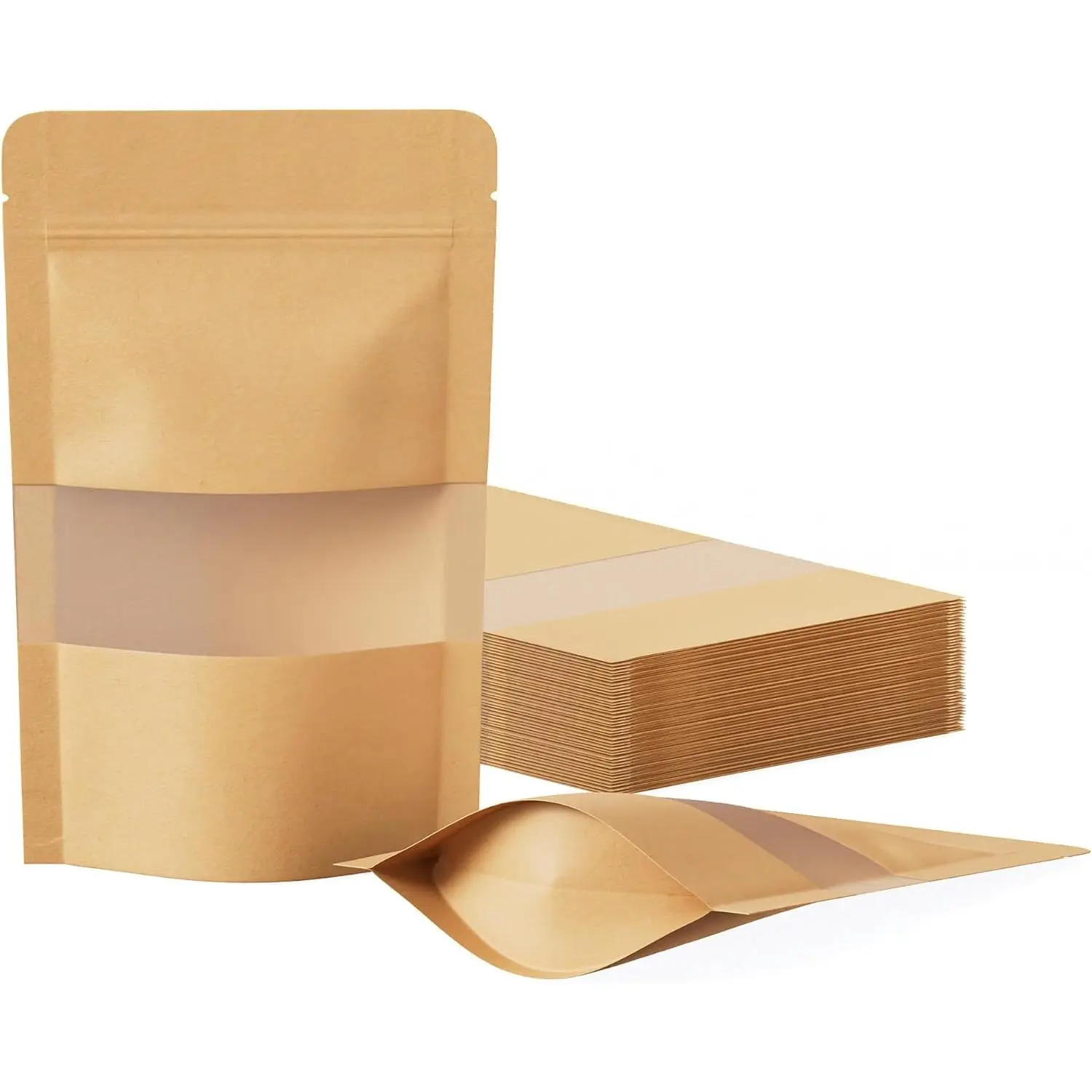 100 count Resealable Bags, Paper Stand Up Pouches Bags with Matte Window for Small Businness, Zipper & Heat Sealable  Bags for Packaging(Inner Size 2.9" x 3"; Outer Size 3.5" x 5.5")