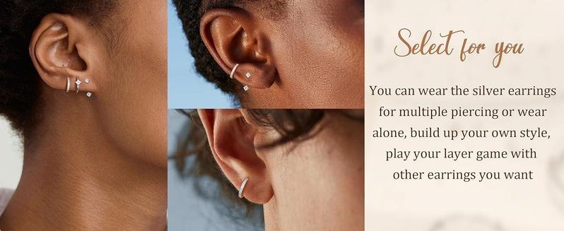 FUNRUN 3 Pairs Sterling Silver Earrings | CZ Huggie Hoops & Studs | Hypoallergenic for Sensitive Ears FUNRUN 3 Pairs Sterling Silver Earrings | CZ Huggie Hoops & Studs | Hypoallergenic for Sensitive Ears
