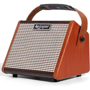 Leo Jaymz 15W Portable Electric Guitar Amp with BT, Rechargeable Battery, Built-in Effects Reverb, Overdrive, EQ, Woodgrain Finish, and 6.35mm Headphone Jack (Brown)