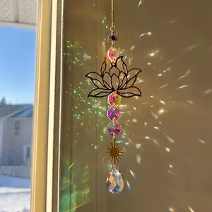 Metal Sun Catcher Ornament, Lotus Sun Prism Crystal Decor, Window Home Decoration, Festival Birthday Gift, Unique Hanging Accessory