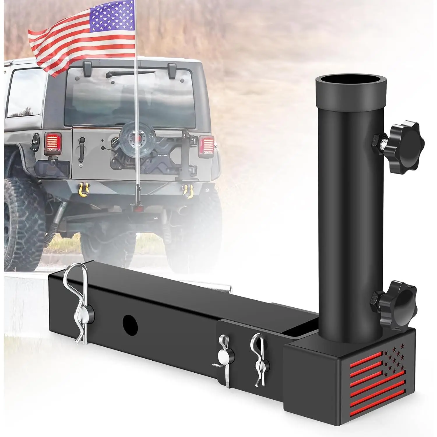 Universal Trailer Hitch Flagpole Mount for 2" Receiver, Black (1 Flagpole)Gift