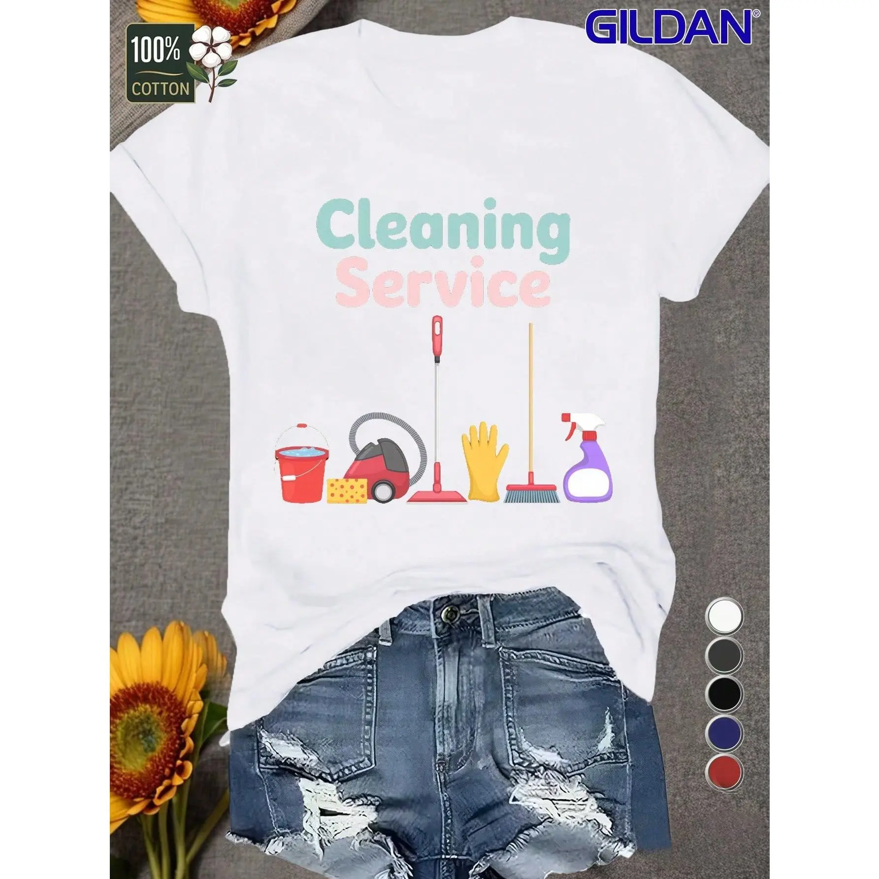 Women's Christmas Graphic T-Shirt for Housekeepers - 1 Piece Casual Shortsleeve Round Neck Work Top, Fabric, Outdoor, Women's Clothes, All Over Print, Cotton, Knitted, Seamless, Loose, Tshirt, Fit, Housekeeping, Regular Length, Casual Wear, Short Sleeve
