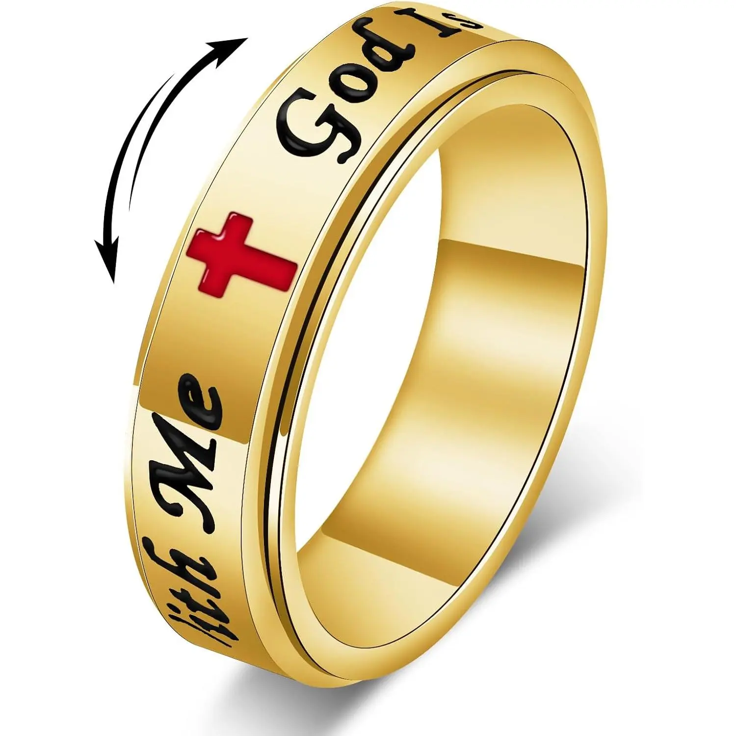 Spinner Fidget Ring for Women - God is With Me Stainless Steel   Rings with Faith  Design, Christian  for Daily Comfort &