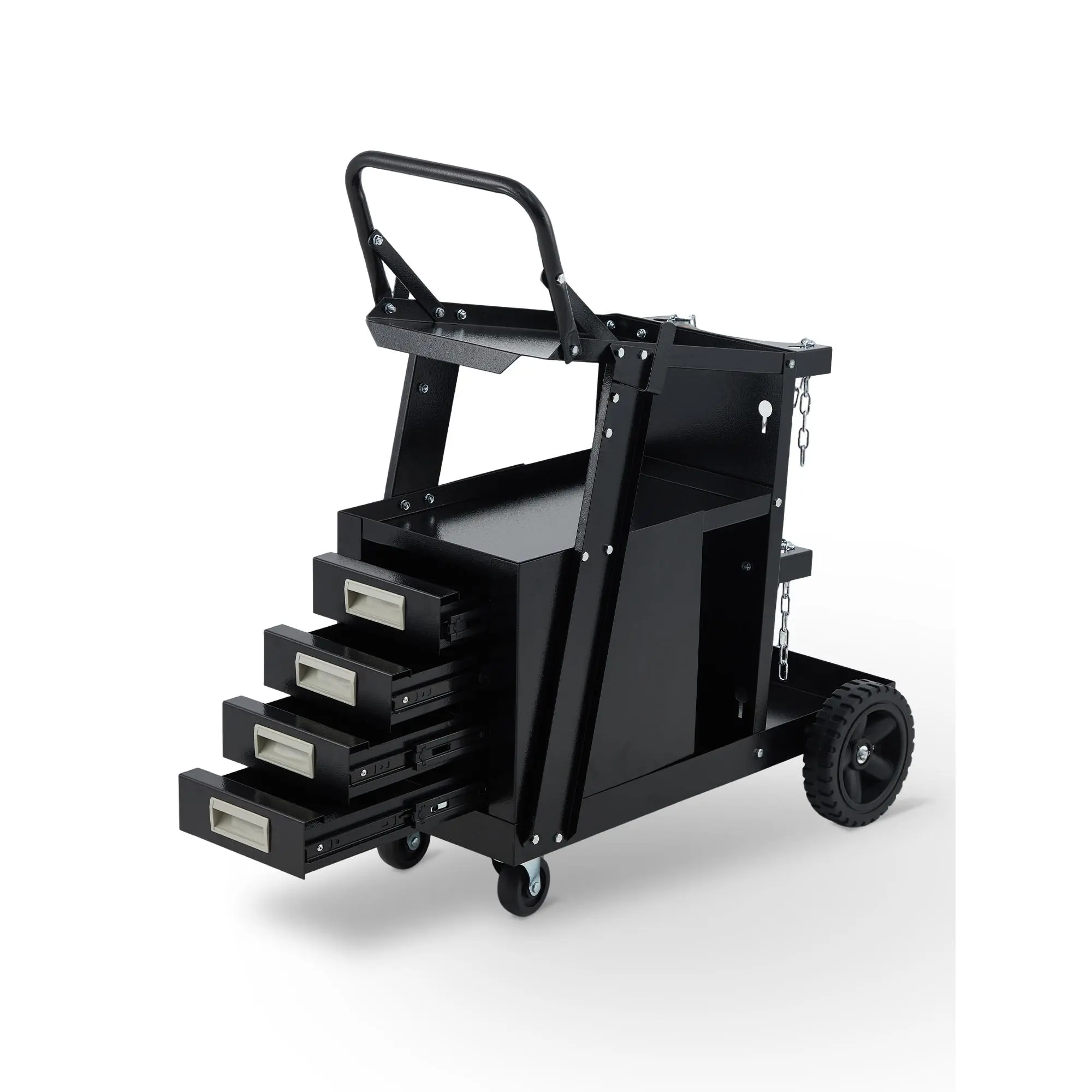 3 Tier Welding Cart, Heavy Duty Welder Cart with 360° Swivel Wheels, Tank Storage Safety Chains, Rolling MIG Welder Cart for TIG, ARC, MMA, Plasma Cutter Welding Machine, Black