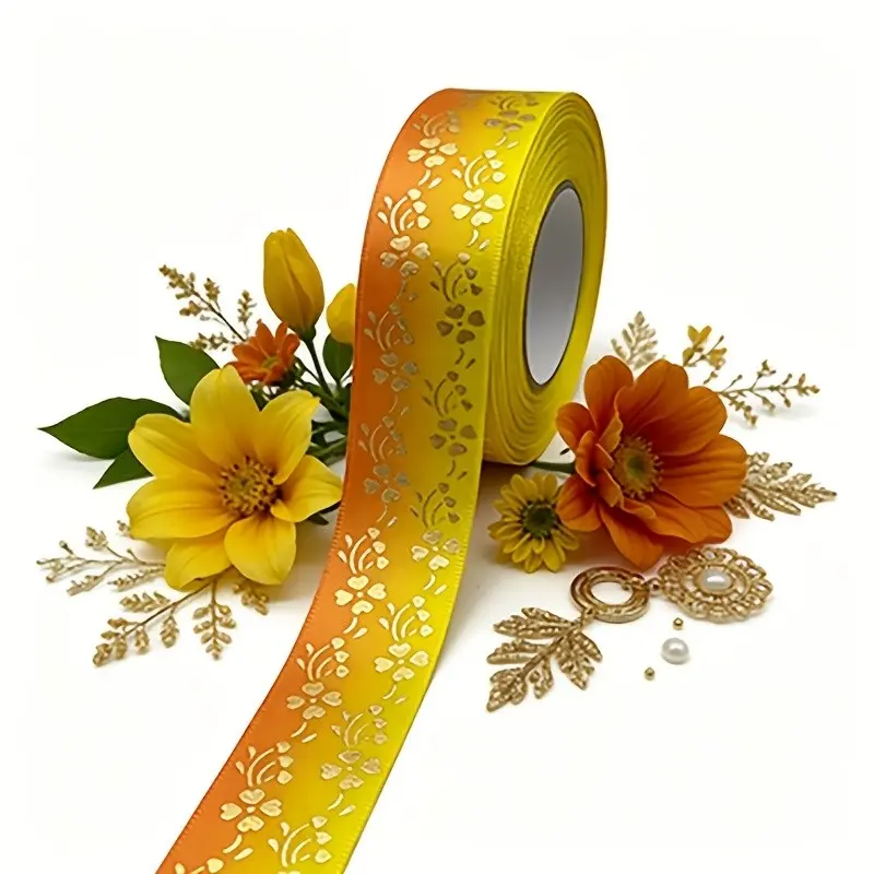 Gradient Gold Foil Ribbon 2 Yards, Ideal for Gift Wrapping, Cake Decoration, Hair Accessories, DIY Crafts, Festival Decorations