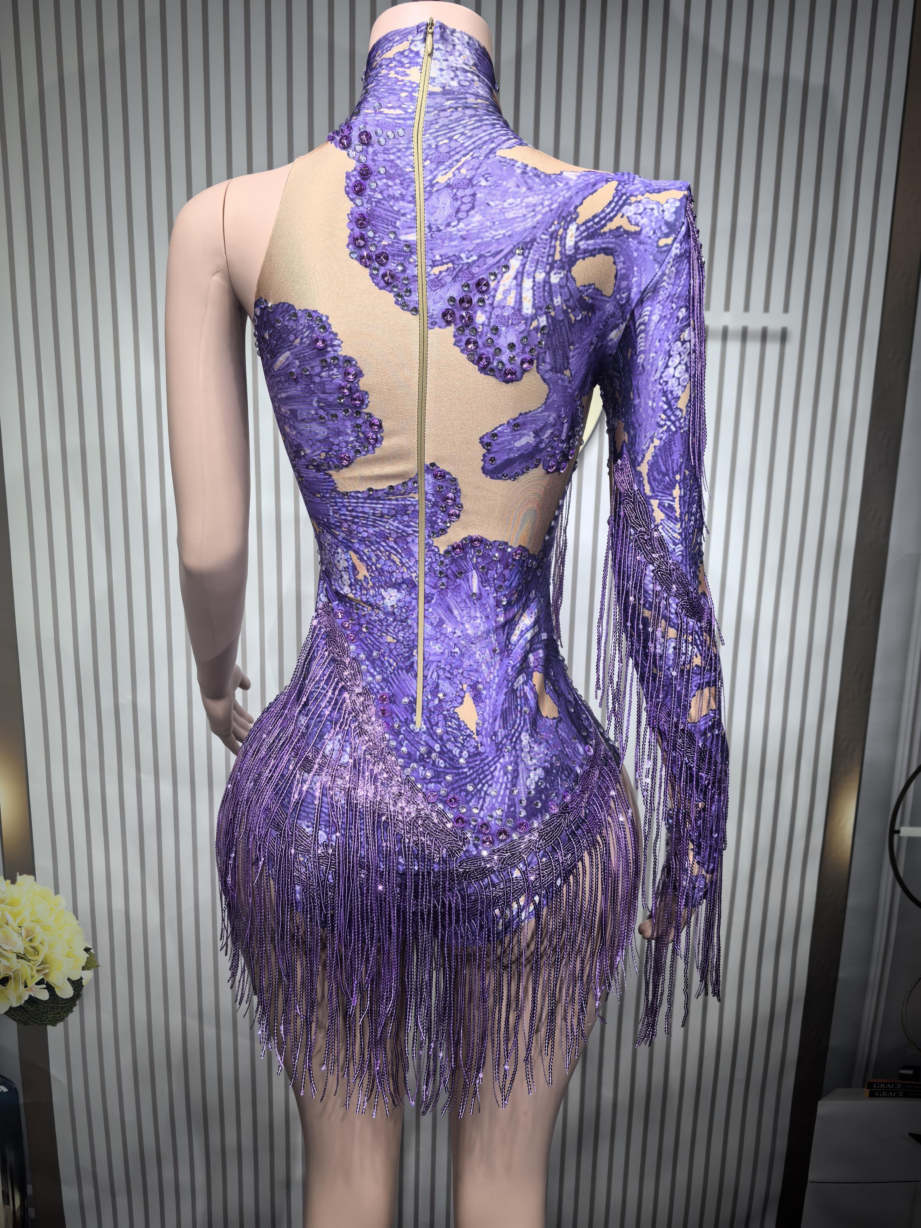 Gold Silver Sequins Tassel Elastic Bodysuit Sex)Pole Latin Dance Stage Wear Nightclub  DJSinger Dancer Performance Costume  Q025