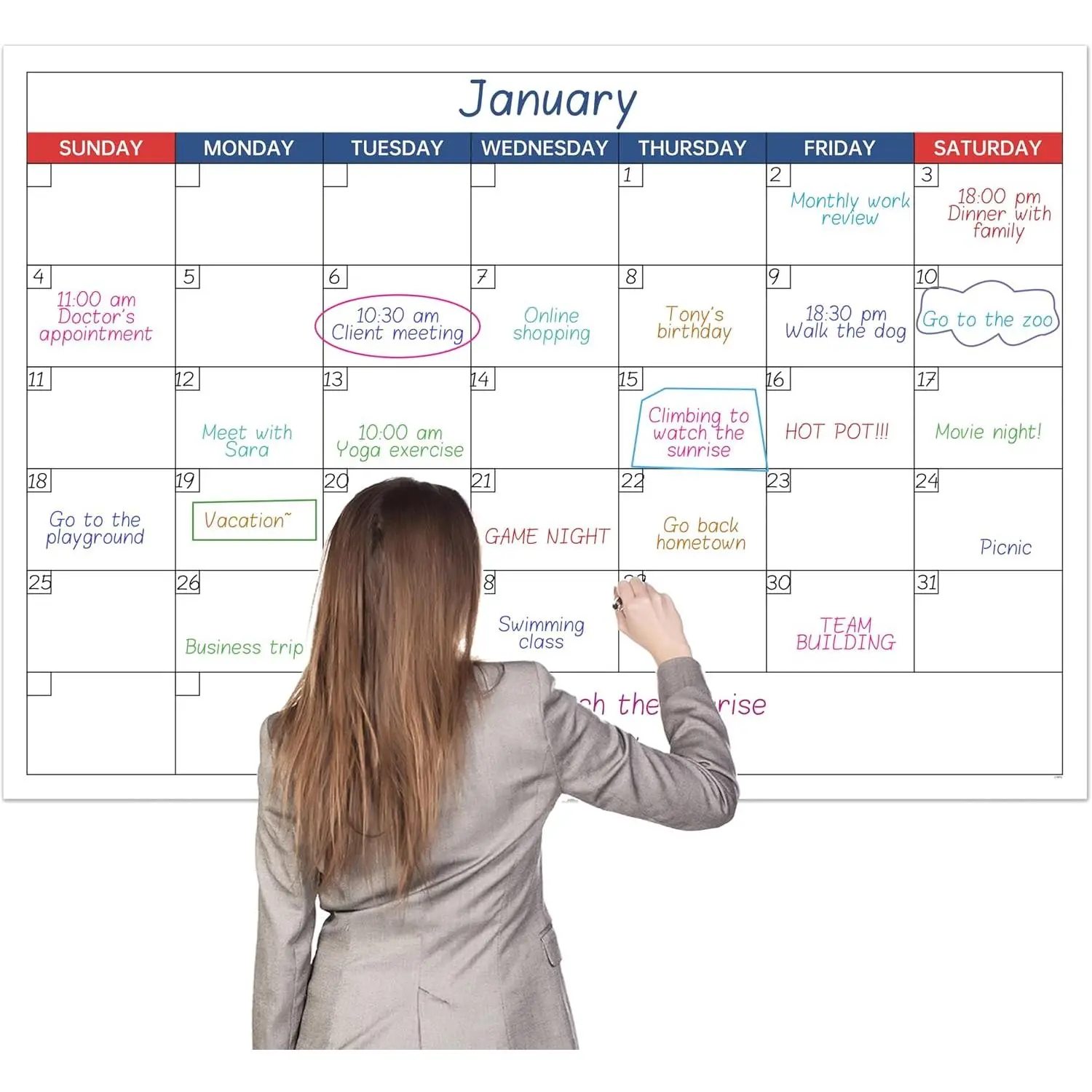 Dry Erase Calendar for Wall - Undated 1 Month Wall Calendar, 40'' x 28'', Erasable &  Laminated Calendar with 10 Round Stickers, Large Calendar with Ample Space for Office, School,