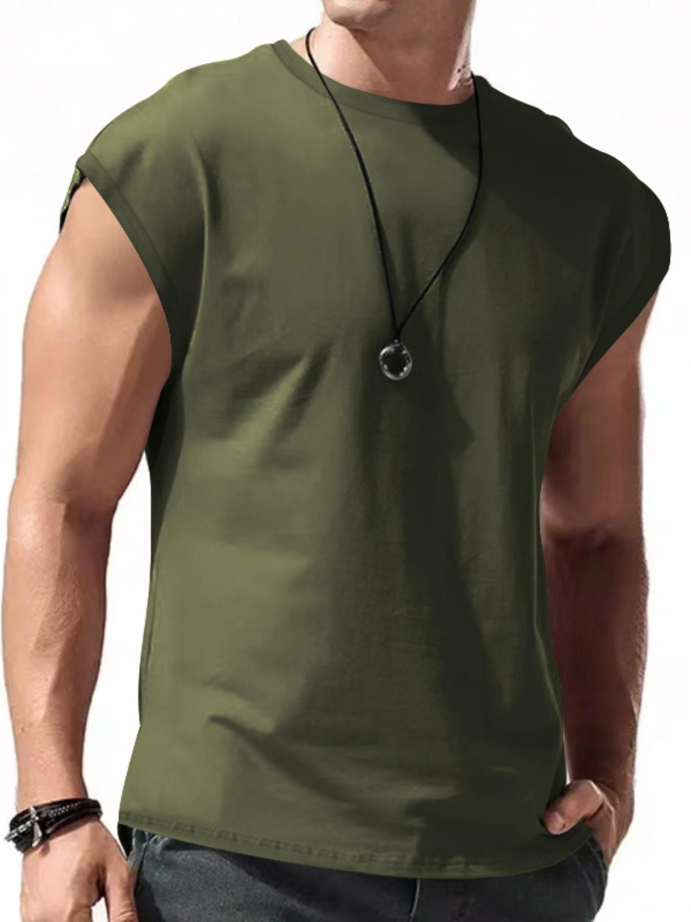 Men's Solid Round Neck Raglan Sleeve Tank Top, Loose Casual Soft Fit Breathable Crewneck Sleeveless Top for Summer, Men's Clothes for Daily Wear, Tshirt