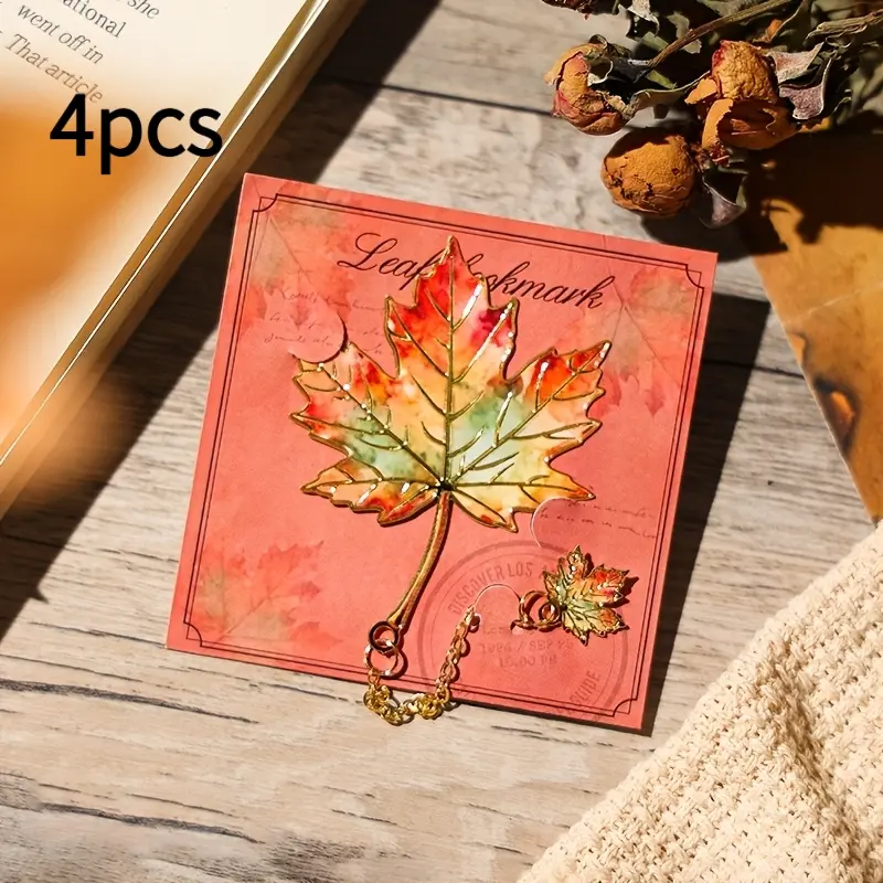 4PCS Vintage Leaf Bookmarks With Metal Pendants Are An Ideal Gift For Book Lovers, Suitable For Students, Teachers, And Writers