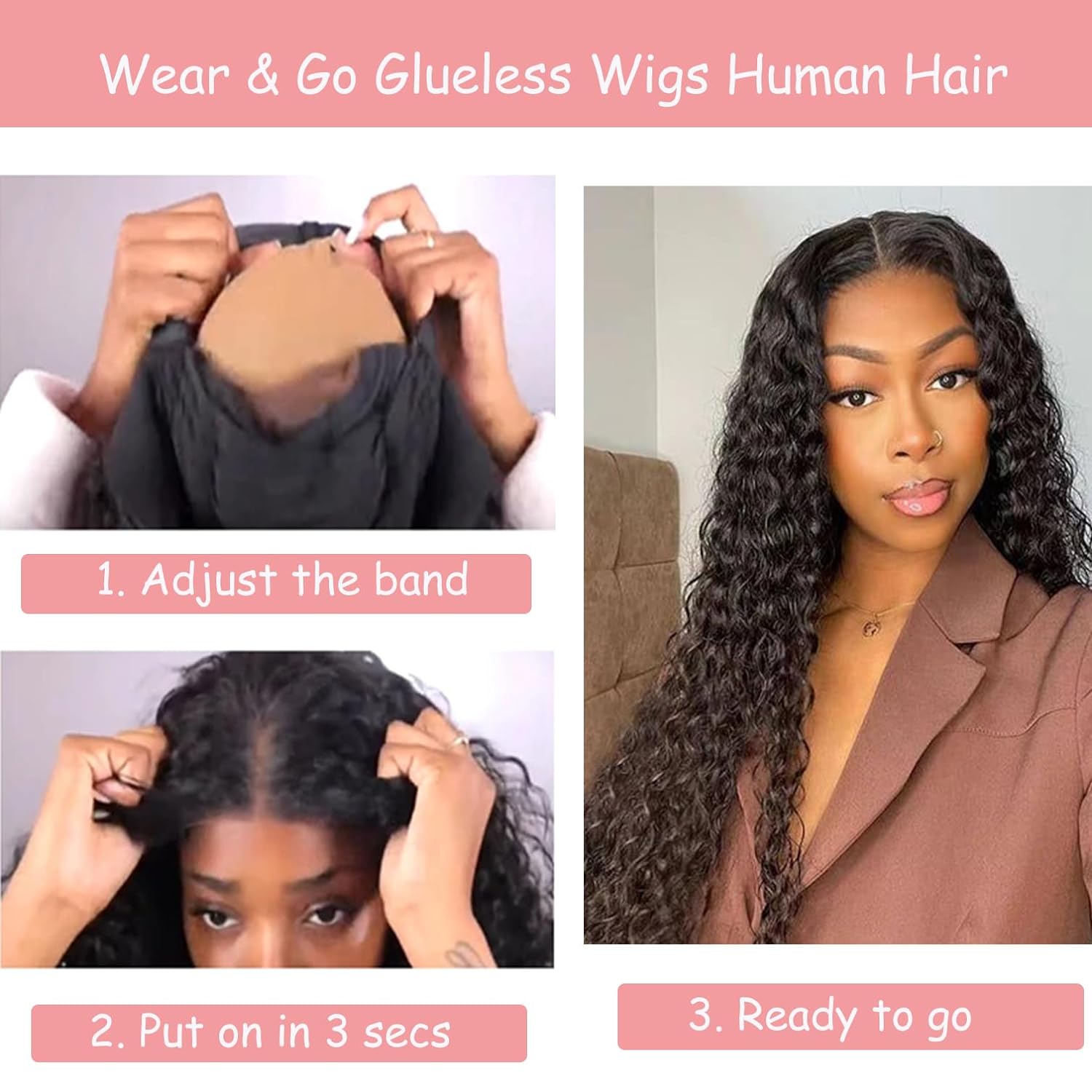 [New In] Ready to Wear 13x6 13x4 Glueless Wigs With Drawstring Deep Wave Pre Cut 13x6 13x4 Transparent Lace Frontal Human Hair Wig For Women 180% Density Beginner Friendly Bling Hair
