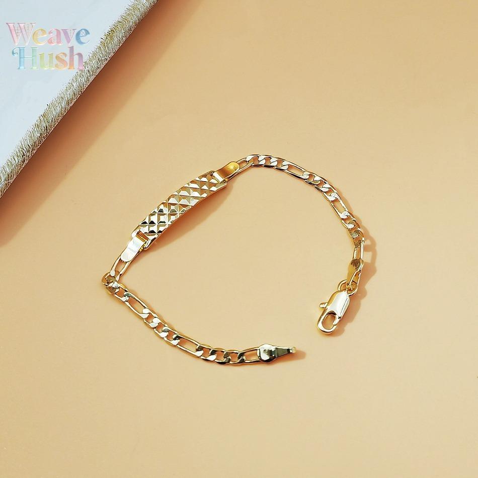 18K Gold Plated Figaro Chain Bracelet, Vintage Engraved ID Tag Cuban Link Chain, Trendy Y2K Minimalist Unisex Jewelry, Hip Hop Streetwear Fashion Bracelet for Men & Women, Durable Waterproof Daily Wear Accessory for Parties, Dating & Casual Outfits